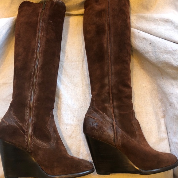 Frye Shoes - The Frye Company brown tall wedge boots.